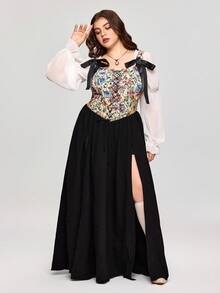 ROMWE EDITION Váy ôm sát phong cách cung điện cổ điển cỡ lớn - màu đen - Xem 11