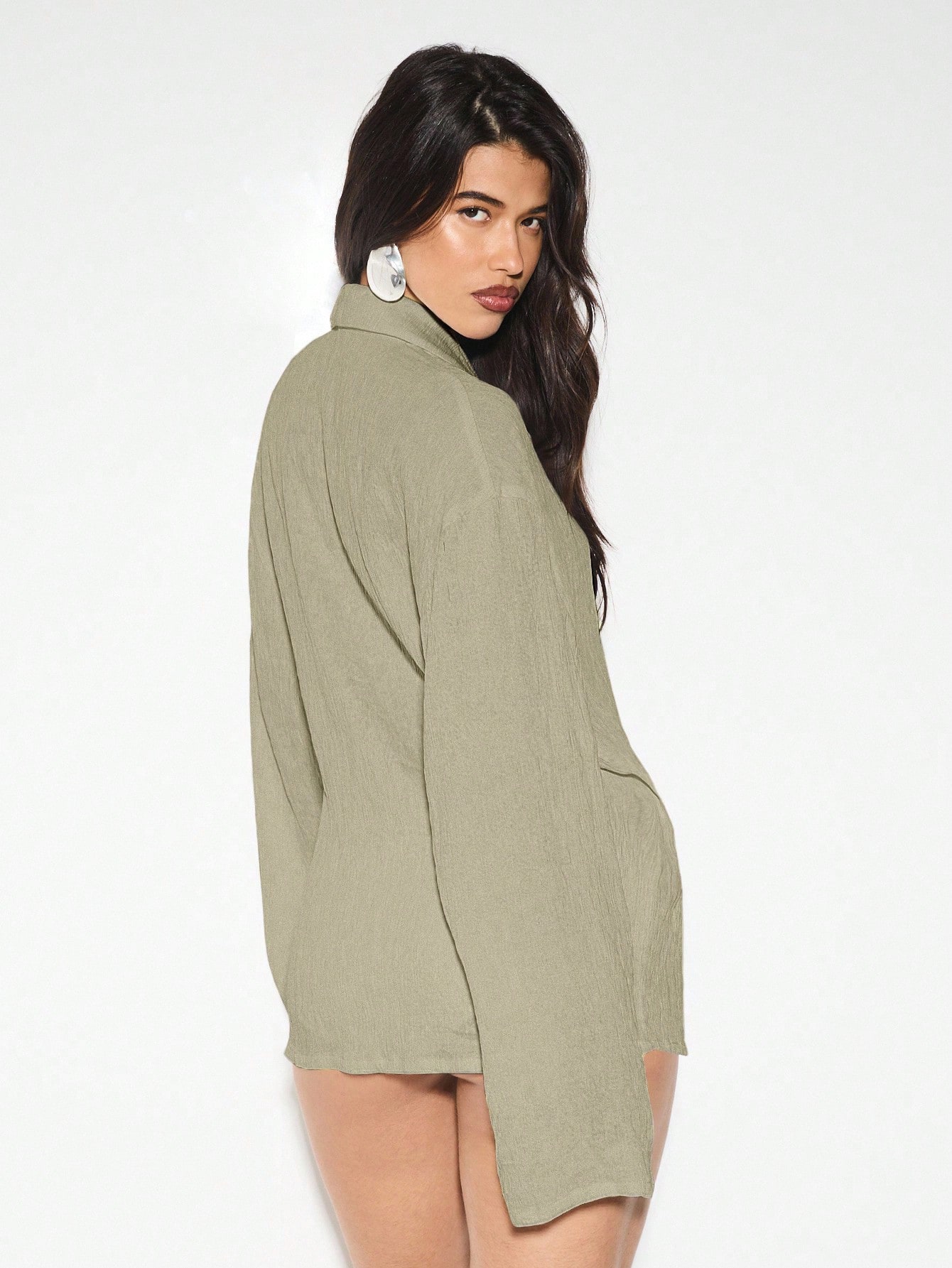KIZN Crinkle Texture Wrap Blouse With Side Tie