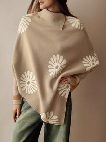 Florisole Women's Floral Print Long Sleeve Bohemian Pullover Sweater - Apricot - View 5