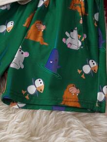 ELF X SHEIN 2pcs/Set Young Boy Cartoon Figure Graphic Round Neck Short Sleeve T-Shirt And Shorts - Multicolor - View 5