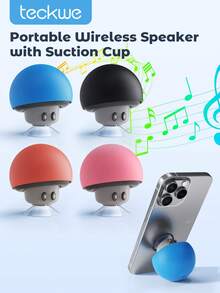 1pc Red/Black Mushroom Shaped Portable Wireless Stereo Speaker, Suction Cup Stand, Button Control, USB Rechargeable 200mAh Battery, Compact Wireless Subwoofer For Smartphone/Tablet, Perfect For Travel And Outdoor Use