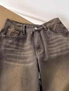Comfortcana Quần Jeans Ống Rộng Thường Ngày Rộng Rãi Giặt Sạch Cho Nữ - màu nâu - Xem 5