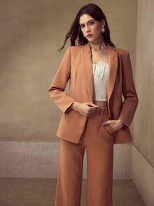 MOTF Classy Pantalones de traje con cierre de cremallera y costura frontal sólida - Marrón Mocha - Ver 6