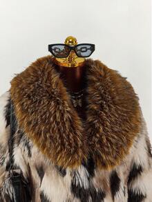 Amplova 女士复古豹纹仿皮草夹克，秋冬 - 彩色 - 查看 6