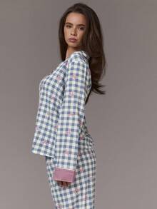 Athîral 格子蝴蝶结泡泡褶女士睡衣套装 - 彩色 - 查看 5