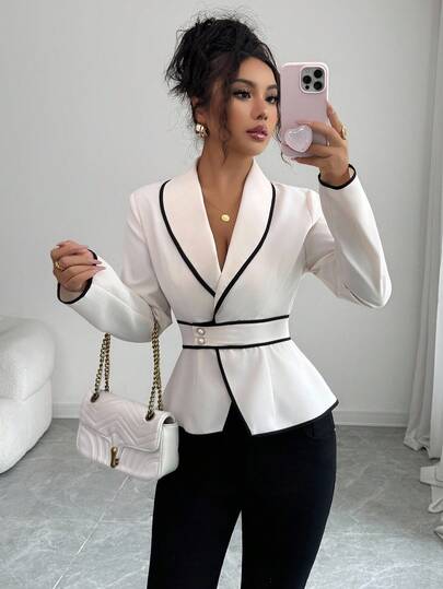 Rafferiza Camisa elegante de mujer con cuello, manga larga y cintura ceñida, otoño