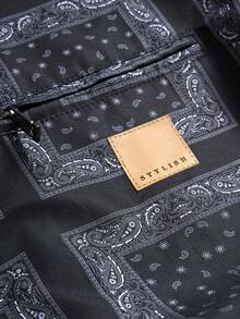 PAVTROS 男士休闲格子图案黑色夹克，佩斯利夹克，工作夹克，秋季，垃圾摇滚 - 黑色 - 查看 2