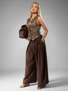 MISSGUIDED Extra Full Balloon Pleated High Rise Wide Leg Palazzo Casual Pants For Fall Winter