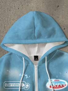 Manfinity EMRG Felpa con cappuccio, coulisse e chiusura lampo, con stampa, casual, per uomo taglia comoda, autunno inverno