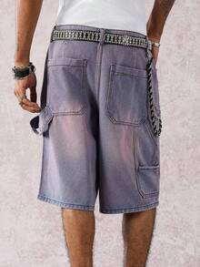 Manfinity EMRG Quần short denim rộng rãi giặt thường ngày cho nam - Màu tím - Xem 2