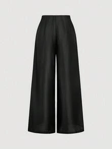 SHEIN MOD Women's Pleated Loose Solid Color Tweed Elegant Wide Leg Pants In Fall/Winter - Black - View 2