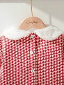 SHEIN Áo khoác lông trắng cổ điển họa tiết răng sói đỏ kiểu Pháp thanh lịch cho bé gái, mùa thu/đông - Màu Hồng baby - Xem 6