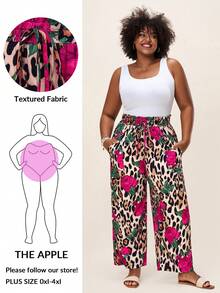 SHEIN LUNE Pantalones casuales de talla grande para mujer con estampado de leopardo y floral, de cintura alta y sueltos, para el verano. Pantalones casuales, pantalones para salir de "Old Money" - Multicolor - Ver 8