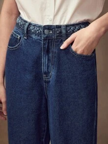 MOTF PREMIUM CABLE WAIST ZIP FRONT STRAIGHT LEG JEANS - Royal Blue - View 2