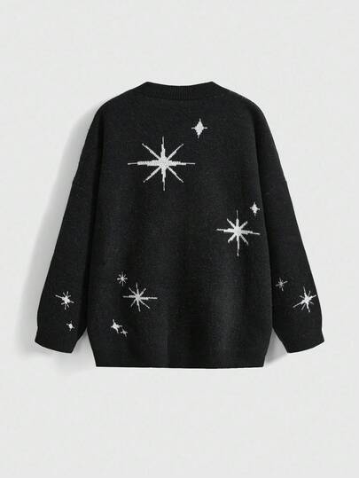Goth Cárdigan de punto con estampado de sol, luna y estrellas de talla grande, cárdigan de punto de moda para mujer en otoño, jersey de punto para mujer en invierno, cárdigan de punto de talla grande para otoño/invierno, jersey de punto de talla grande para mujer, cárdigan de punto de talla grande