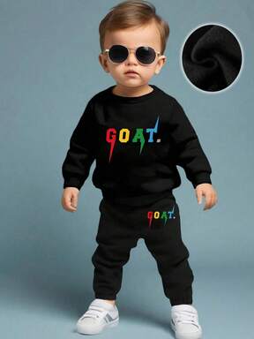 SHEIN 2pcs Baby Boy Casual Simple Letter Graphic Print Crew Neck Sweatshirt & Jogger Pants Set Baby Tracksuit Fall Winter