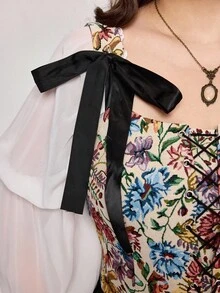 ROMWE EDITION Váy ôm sát phong cách cung điện cổ điển cỡ lớn - màu đen - Xem 9