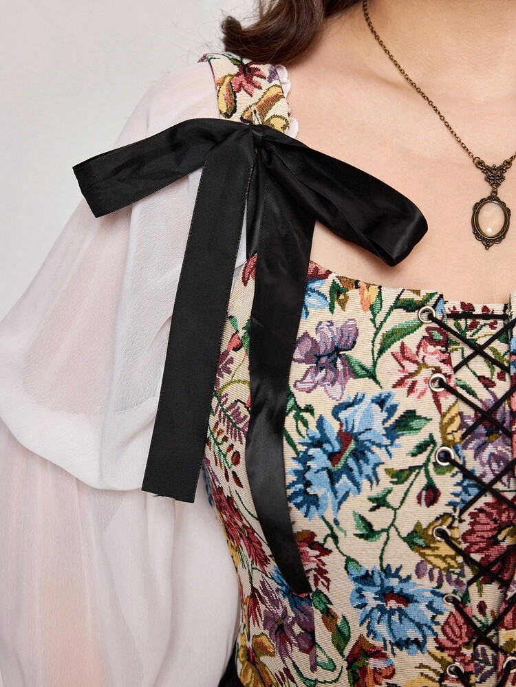 ROMWE EDITION Váy ôm sát phong cách cung điện cổ điển cỡ lớn - màu đen - Xem 9