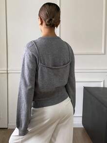 Livesso Women's Autumn Long Sleeve Cardigan And Camisole Sweater 2 Pieces Set - Grey - View 2