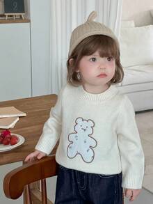 DAZY 女婴卡通熊圆领长袖毛衣，韩版秋冬 - 杏色 - 查看 8