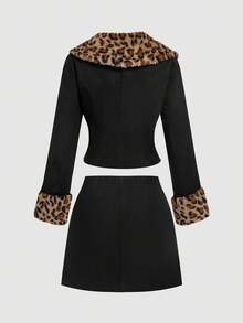 SHEIN MOD 女士豹纹拼布黑色西装套装 - 黑色 - 查看 2