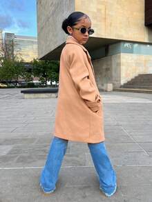 SHEIN Tween Girls' Mid-Length Casual Everyday Fashion Coat Fall Coat Matching Outfits Kids Streetwear Stylish Girls Outfits Girls Coat Winter