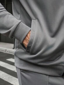 Manfinity Homme Men Fashion Casual Sweatsuit Set, Knitted Crochet Fabric, Raglan Sleeve, Fashionable INS Casual Sweatshirt & Pants Set, Outfits Husband And Boyfriend Gifts For Friends, Suitable For Casual, Home, Commuting, Fall Clothes