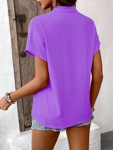 EMERY ROSE 1 chiếc áo cánh tay ngắn cổ khoét sâu màu trơn đơn giản mùa hè dành cho nữ - Màu tím - Xem 2