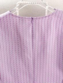 Franclia Plus Size Ladies' Round Neck Single-Breasted Elegant Tweed Pink Short Sleeve Dress