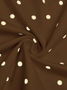 Sweetra 大码复古浪漫波尔卡圆点蝴蝶结抹胸上衣 - 棕色 - 查看 6