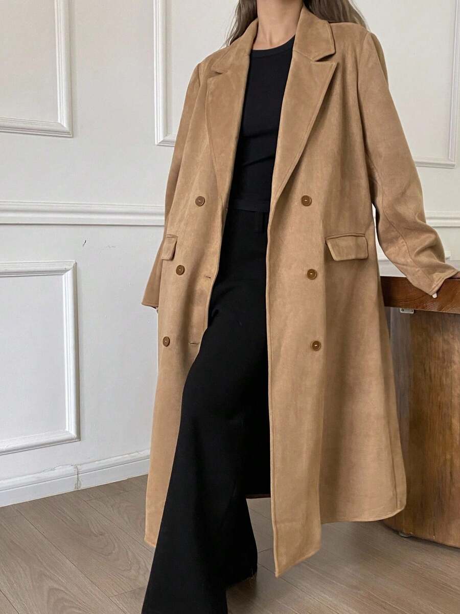 Livesso Women's Autumn Long Suede Blazer Jacket Business Attire