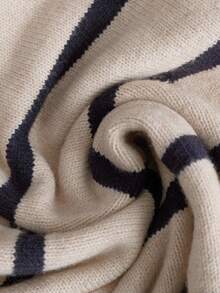 SHEIN LUNE 2件套女士黑白条纹套头毛衣裙 - 杏色 - 查看 4