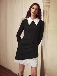 MOTF PREMIUM WATER-SOLUBLE 3D EMBROIDERED 2 IN 1 COLLAR DECOR COLLEGIATE STYLE ELEGANT WOMEN SHORT DRESS - Black - View 5