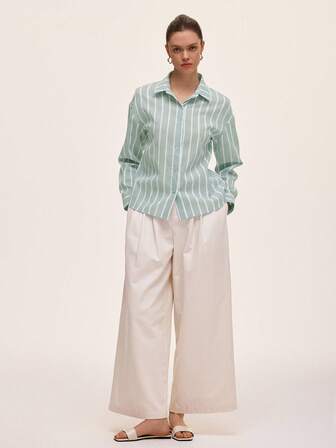 Almamuse Blue & White Striped Shirt, Comfortable For Commuting And Casual Daily Wear, Spring/Summer