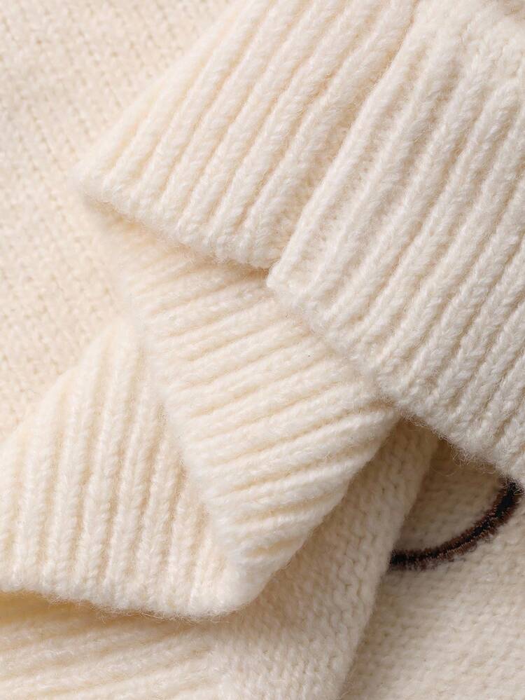 Baby Girl Cartoon Bear Crew Neck Long Sleeve Sweater, Korean Style Fall, Winter Toddler Girls Clothes