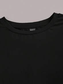 SHEIN EZwear 2 件黑色休闲简约圆领长袖短款修身 T 恤，适合秋冬季 - 黑色 - 查看 5