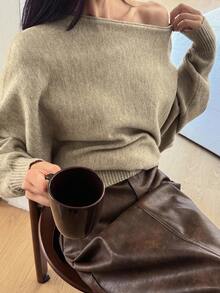 DAZY Loose Batwing Sleeve Sweater Fall/Winter School - Khaki - View 1