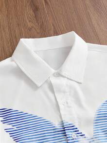 Manfinity Unisex 男士梭织长袖印花休闲衬衫，秋季情侣装 - 白色 - 查看 3