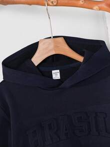 SHEIN Tween Boys' Embossed Letter Casual Oversized Men Hoodie Sweatshirt, Comfortable, Stylish, Versatile, Soft Fabric, Suitable For Daily Wear, School, Outings, Outdoor Activities, Autumn/Winter Boys Hoodie Kids Hoodie  Sweatshirts  Halloween   Hoodie Navy Blue Hoodie Dark Blue Hoodie Cotton Hoodie Hoodie With Pocket Fall Autumn And Winter Teen Hoodie
