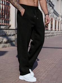 Manfinity Homme Plus Size Men's Eagle Print Drawstring Waist Pocket Casual Sweatpants - Black - View 3