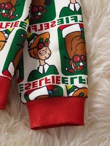 SCOOBY-DOO X SHEIN Sudadera de cuello redondo de manga larga con bloques de color y diseño navideño para niña preadolescente