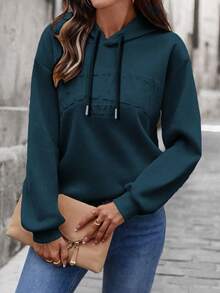 EMERY ROSE Women's Casual Loose Hoodie With 3D Letter Print - Navy Blue - View 5
