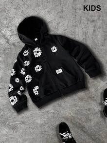 PAVTROS Tween Boys' Fashionable Casual Graphic Print Loose Fit Sweatshirt Fall Winter - Black - View 8