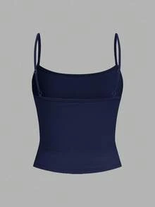 SHEIN EZwear 女士海军蓝休闲性感吊带背心，适合夏季 - 藍色 - 查看 2