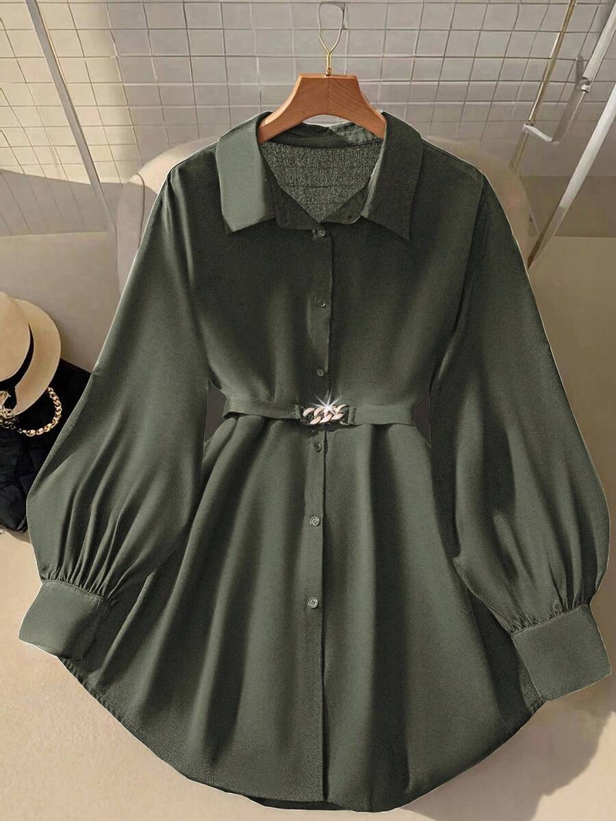 GlowEve CURVE Áo cánh tay dài trang trí kim loại cho nữ, thanh lịch và thời trang - Màu xanh Ô liu - Xem 1