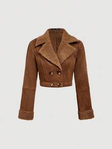 SHEIN MOD 女士复古仿皮草外套，时尚百搭，适合秋冬季、万圣节、圣诞派对、新年、感恩节、西部风、波西米亚风等场合，内衬抓绒，保暖舒适。 - 咖啡棕 - 查看 2