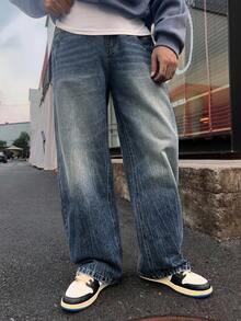 DAZY Men's Solid Color Washed Distressed Blue Jeans, Autumn - Blue - View 6