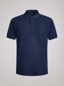 OFFICEAU Men's Solid Color Casual Office Commuter Polo Shirt, Old Money Spring To Summer - Blue - View 2