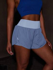 Powerista Shorts esportivos casuais de verão com patchwork e blocos de cores - Azul - Ver 6