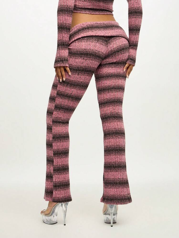 SUMWON Ombre Striped Knit Flare Pants High Waisted Bell Bottom Trousers Festival Casual Loungewear